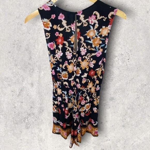 Target Xhilaration Bohemian Floral V-Neck Romper Printed Size Small Blue Orange - Picture 4 of 13